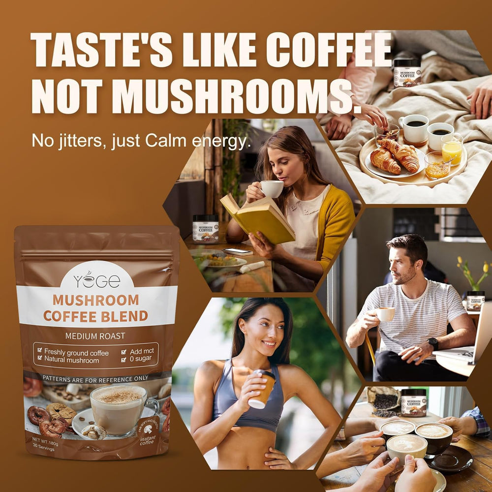 YEGE Mushroom Coffee served hot or iced, ready to drink.