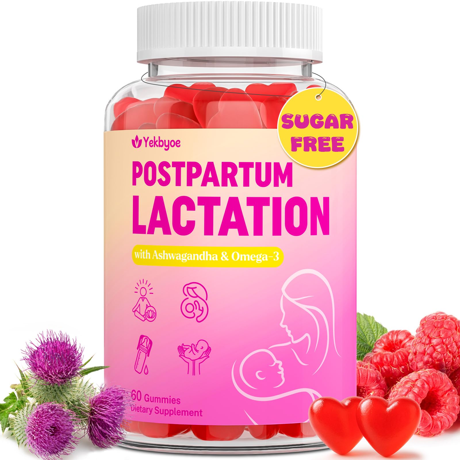 YEKBYOE Lactation Gummies bottle ready for convenient postpartum support.