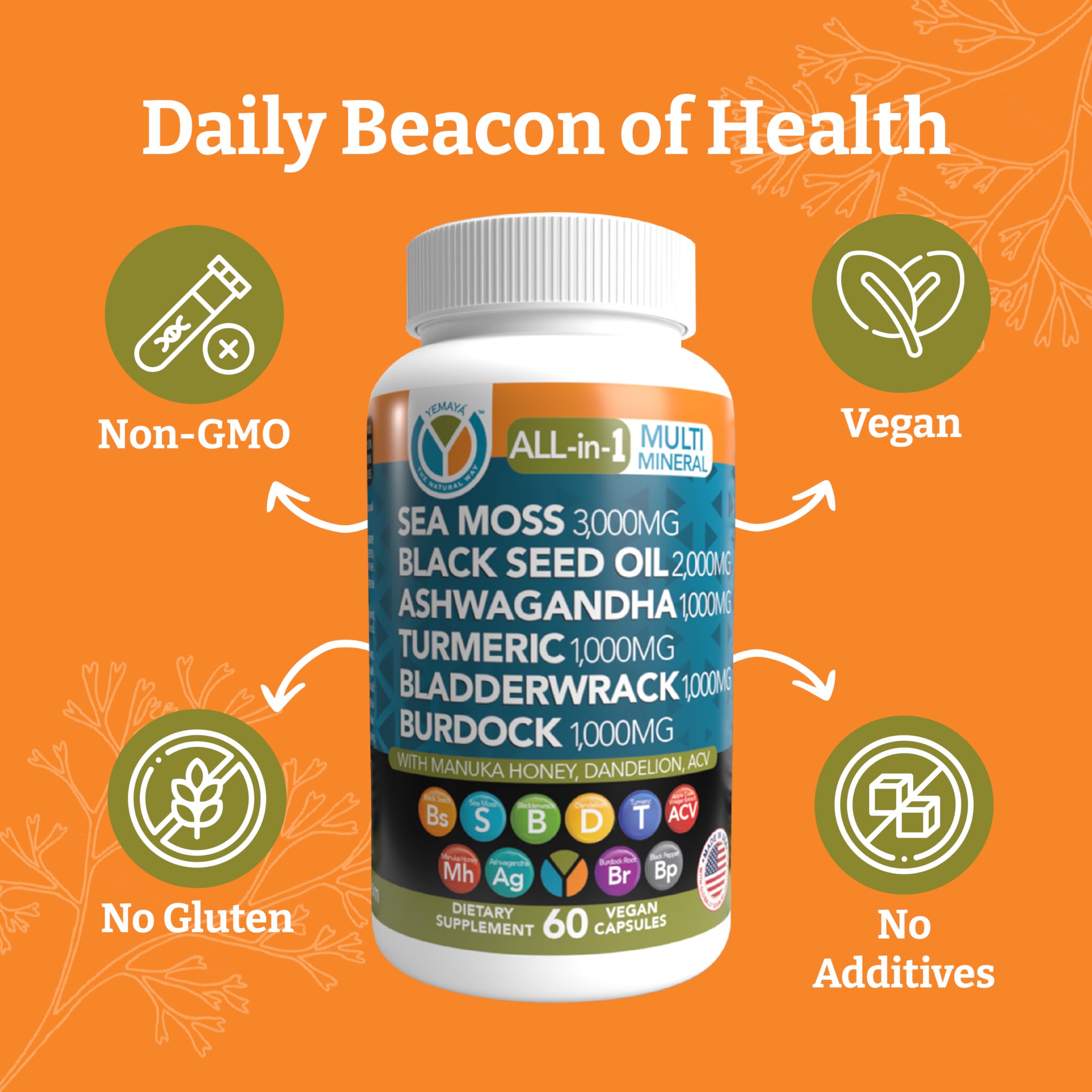 Yemaya Burdock Root capsules combine with vitamins for digestion.