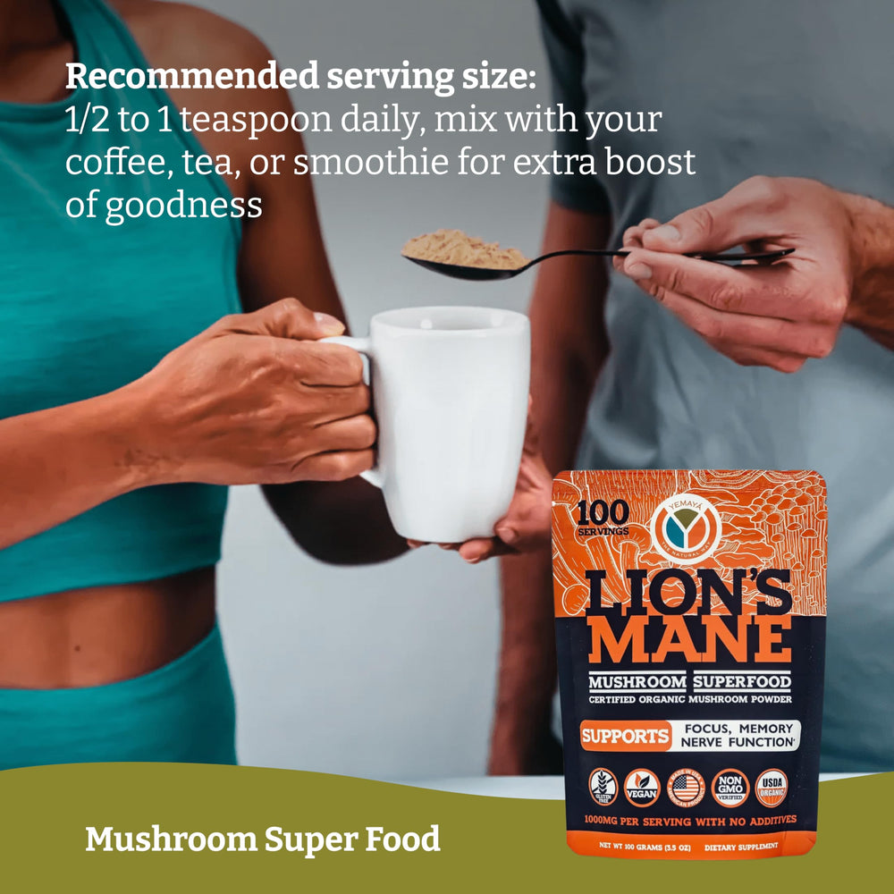 Preparing a bowl with Lions Mane powder for digestive-friendly breakfast.