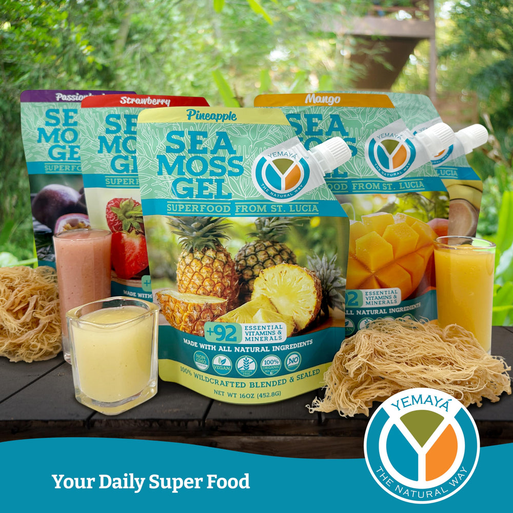 Yemayá Sea Moss Gel vegan and gluten-free label on packaging