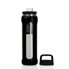 Yenergy 20oz glass bottle with silicone sleeve and thick base for drop protection.