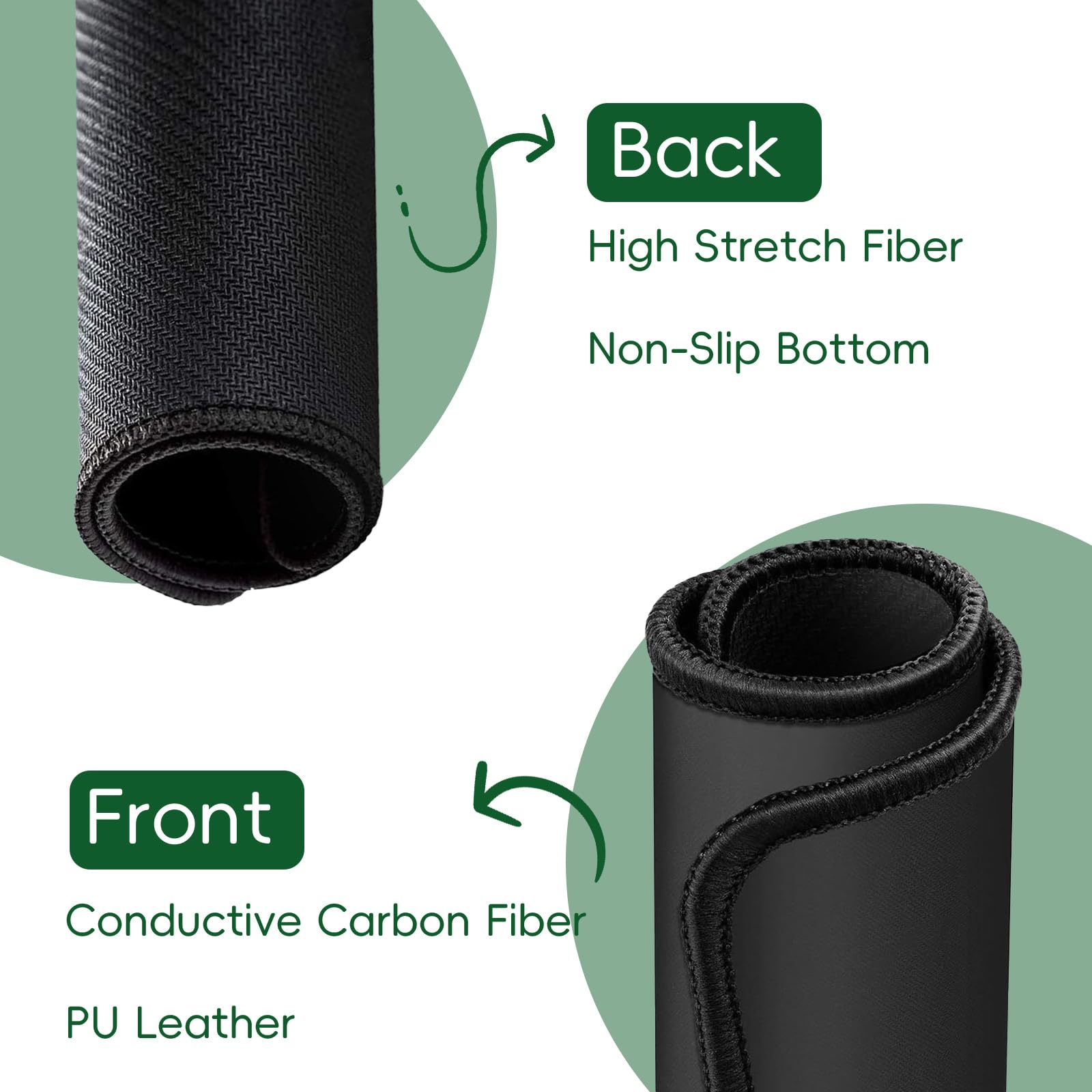 Yeoumari grounding mat with PU leather finish highlights smooth surface and conductivity.