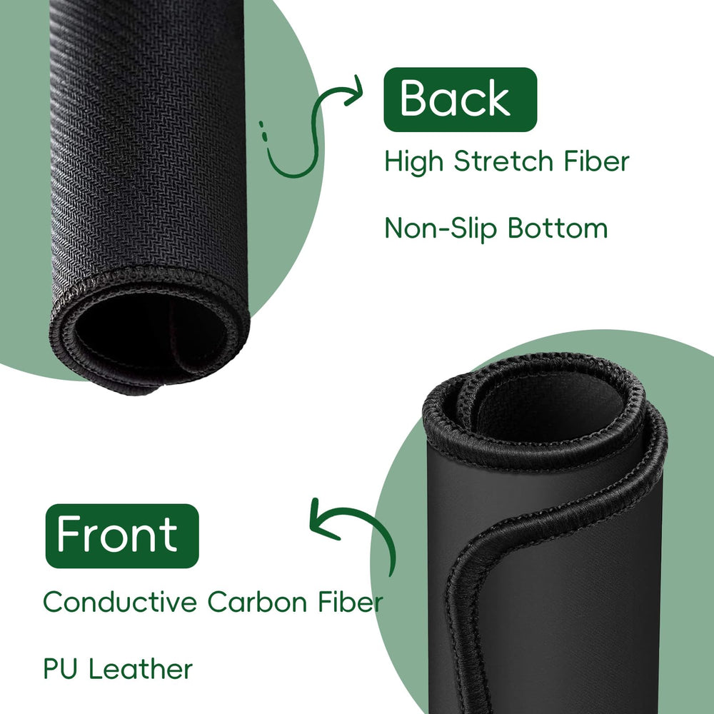 Yeoumari grounding mat with PU leather finish highlights smooth surface and conductivity.