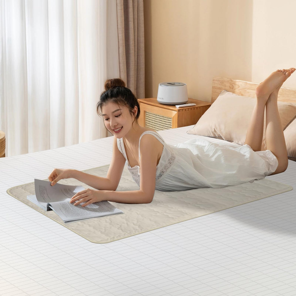 YEOUMIAR grounding mat on bed ready for nighttime relaxation