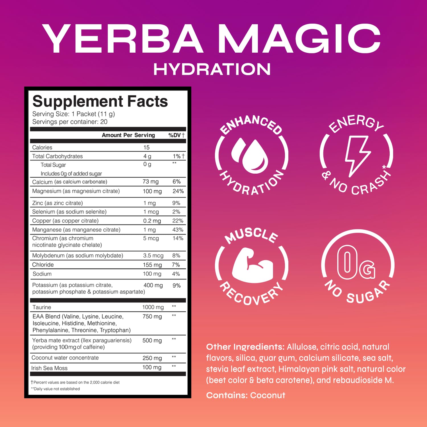 Yerba Magic stick-pack layout showing tropical punch for quick energy