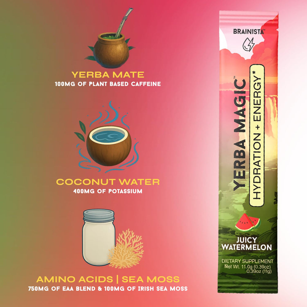 Yerba Magic sea moss and amino blend label highlights recovery-support minerals.