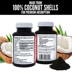 Box and bottle scene illustrating natural coconut-shell charcoal source.
