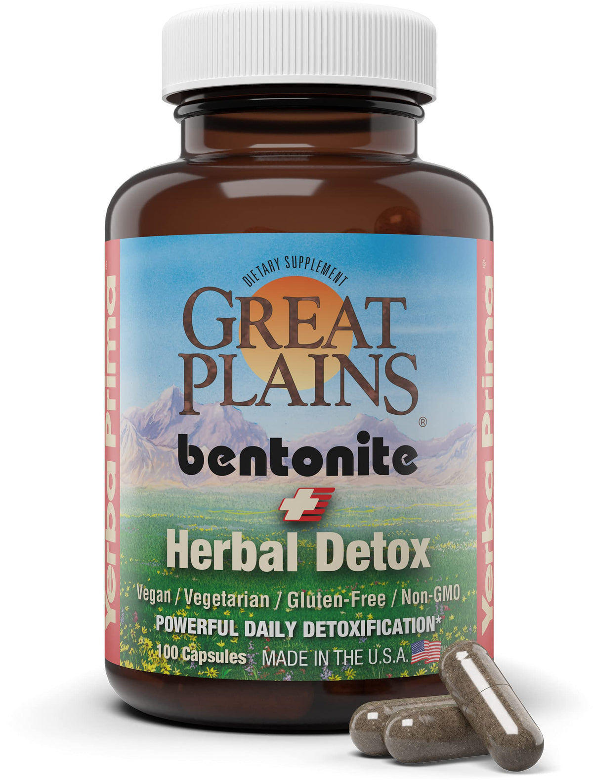 Yerba Prima Bentonite Clay Plus Herbal Detox capsules provide convenient detox support.