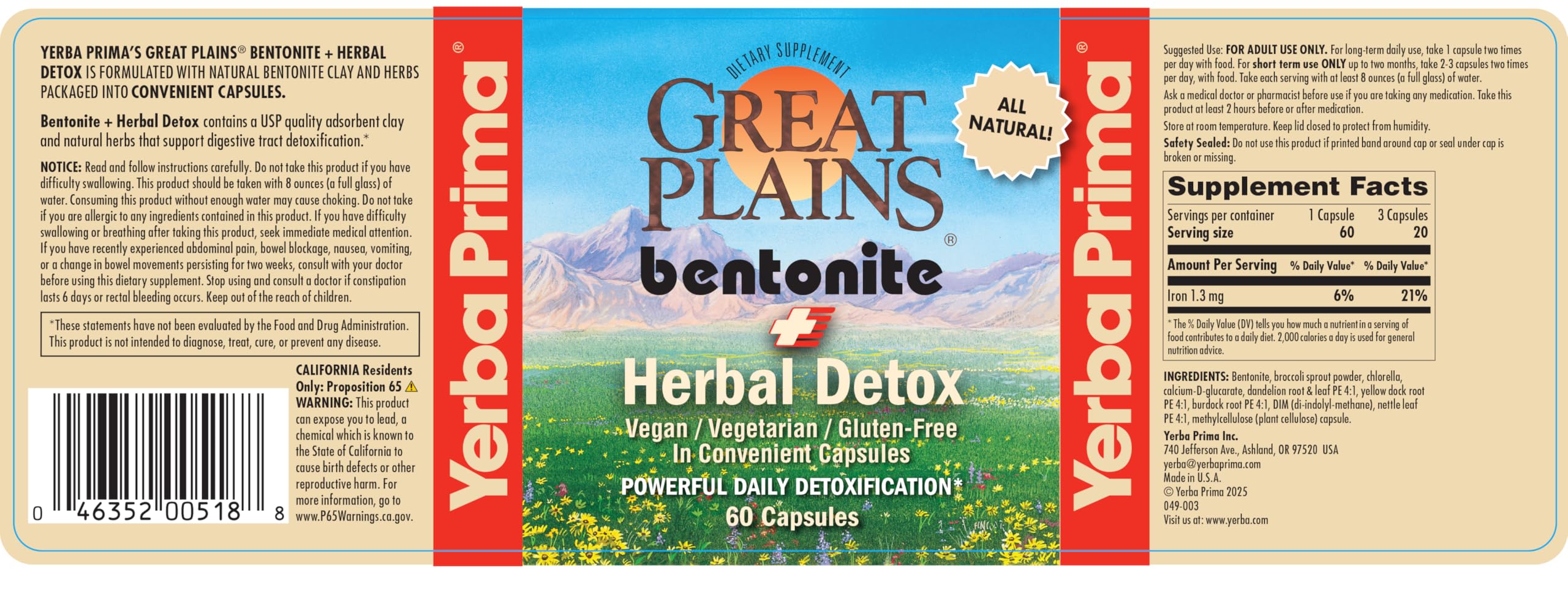 Yerba Prima Bentonite Clay Plus Herbal Detox packaging side view