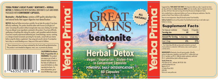 Yerba Prima Bentonite Clay Plus Herbal Detox packaging side view