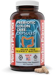 Yerba Prima Colon Care bottle showing five fiber types for digestive support.