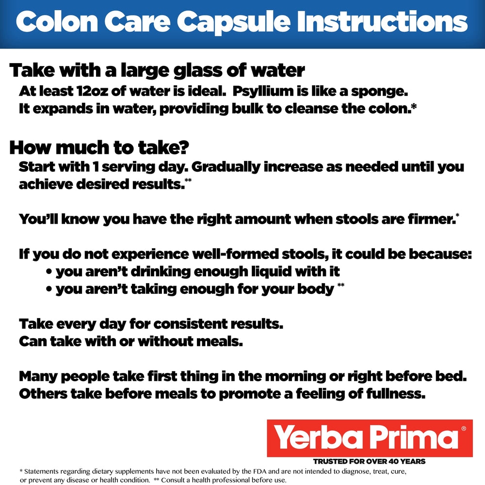 Yerba Prima Colon Care fiber formulation aids toxin removal and healthy mucosa support.