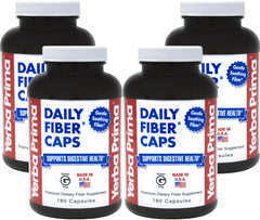 Yerba Prima Daily Fiber Caps bottle front promotes regularity with natural fiber blend.