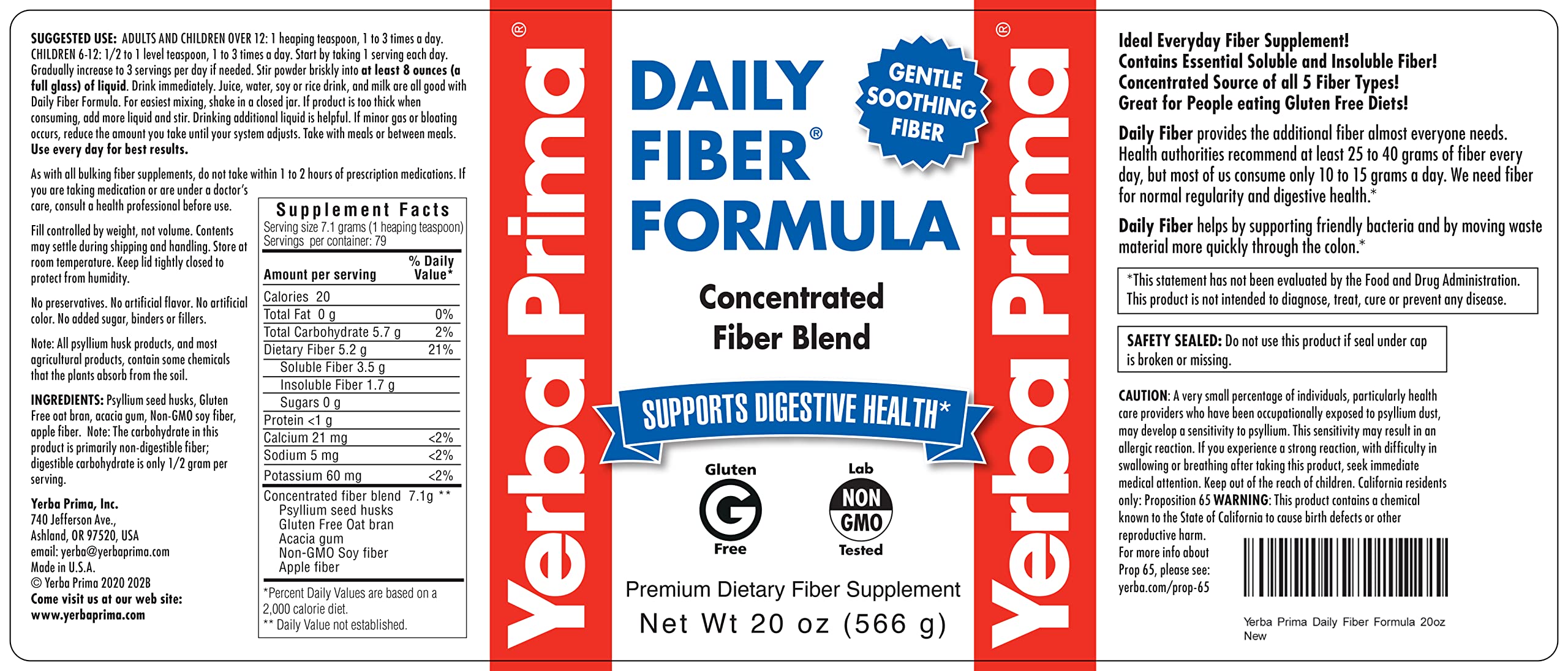 Yerba Prima Daily Fiber Formula bag open showing fine powder.