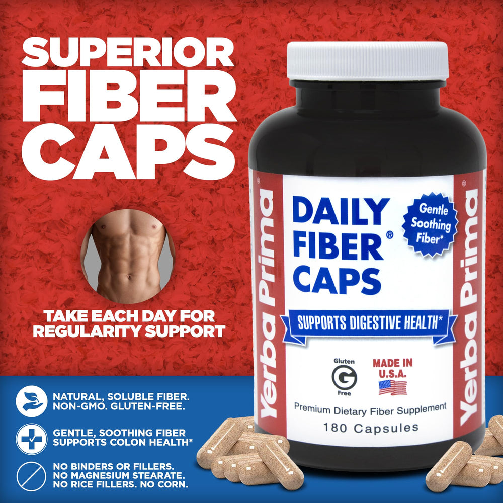 Yerba Prima Daily Fiber Formula bottle back shows supplement facts and fiber sources