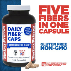 Close-up of Yerba Prima Daily Fiber Formula capsules for easy daily fiber intake