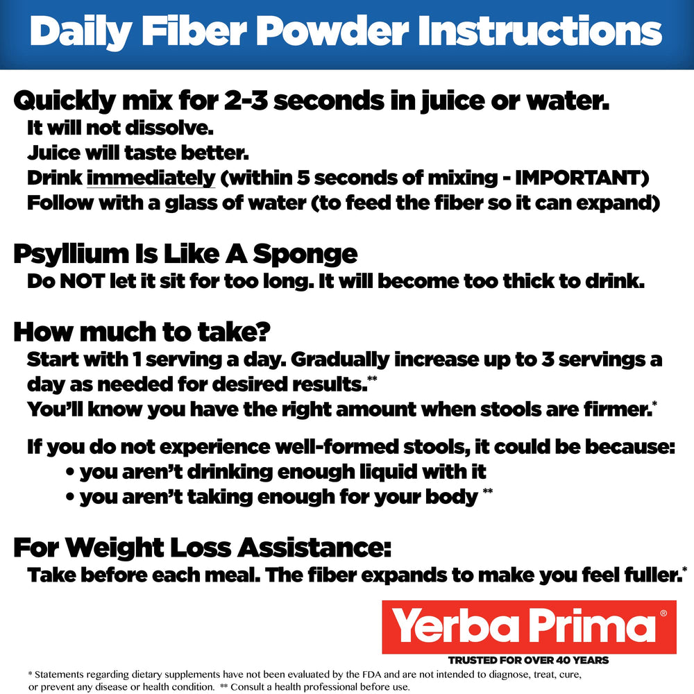 Yerba Prima Daily Fiber Formula being poured into a glass.