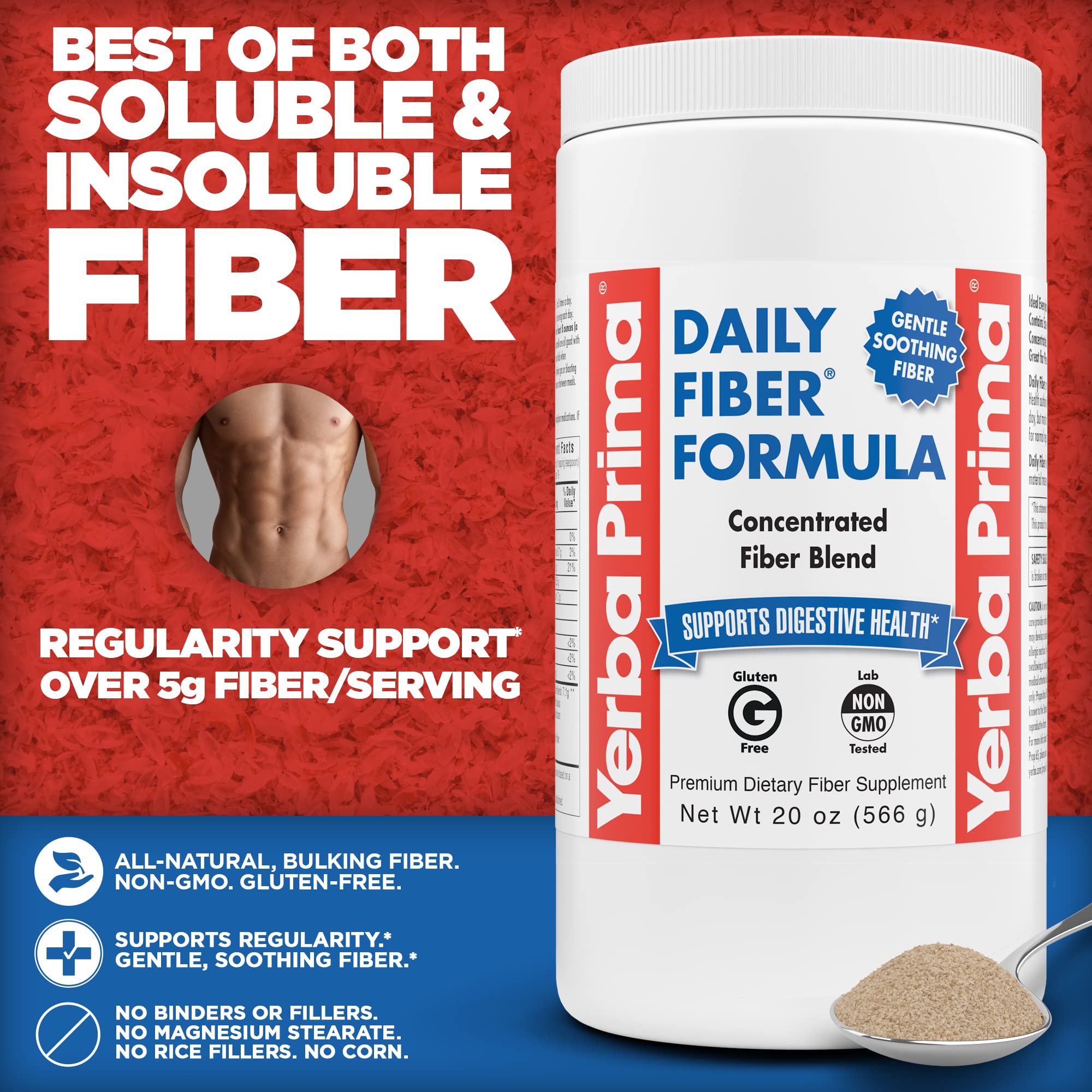 Yerba Prima Daily Fiber Formula scoop with powder ready to mix.