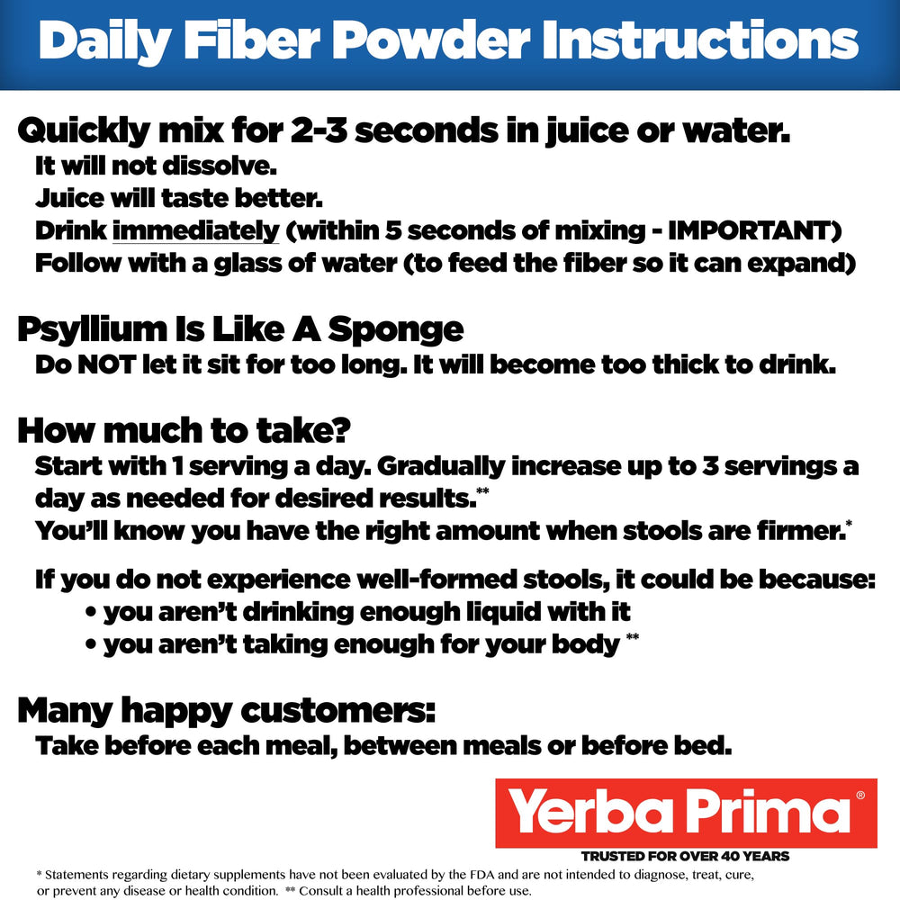 Close-up of Yerba Prima Daily Fiber Powder granules showing texture.
