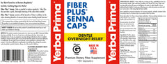 Yerba Prima Fiber Plus Senna label closeup highlighting trusted USA-made formula.