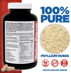 Yerba Prima Psyllium Husks capsules close-up indicating convenient daily fiber
