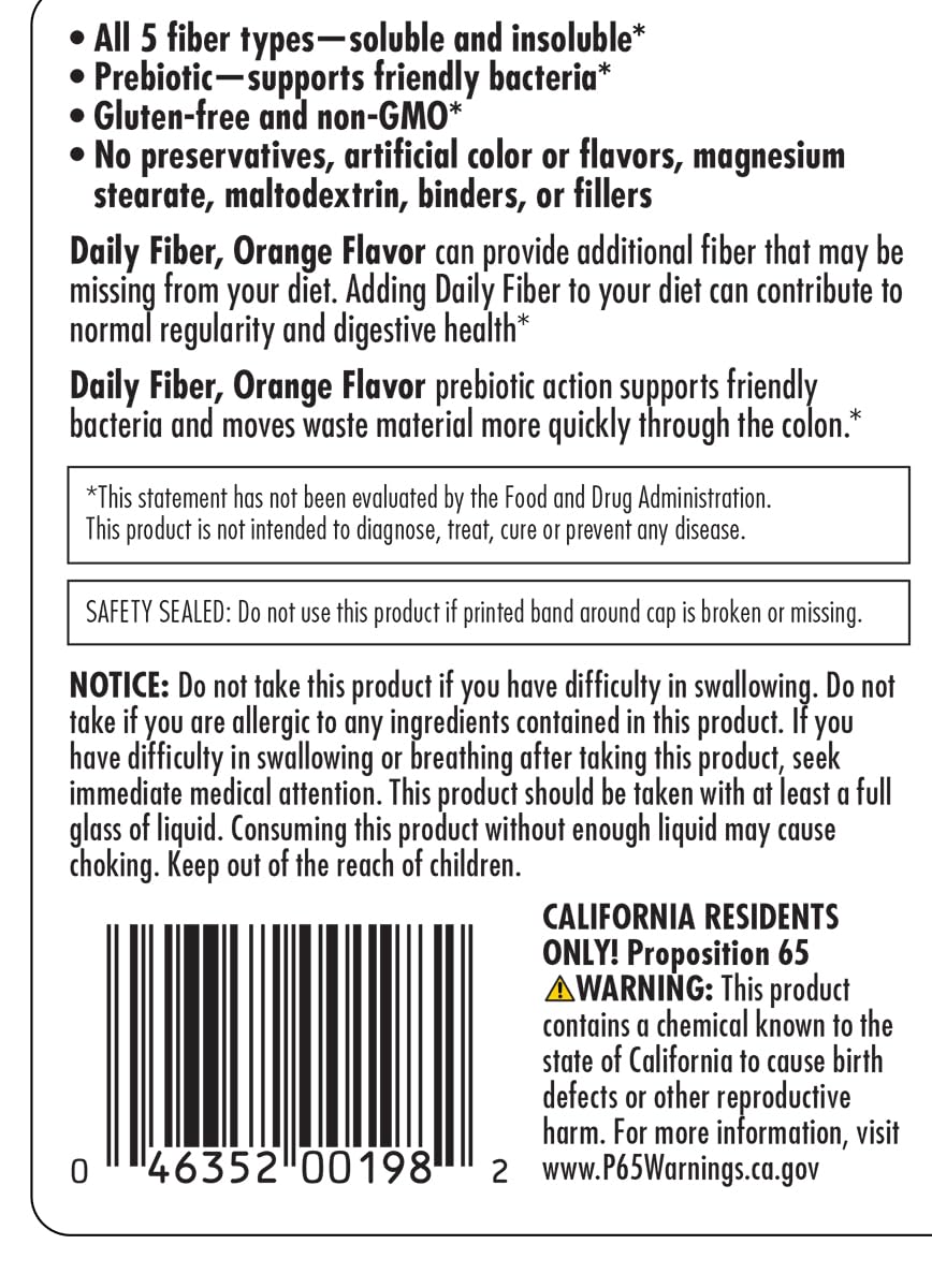Yerba Prima Orange Daily Fiber close-up on bottle label.