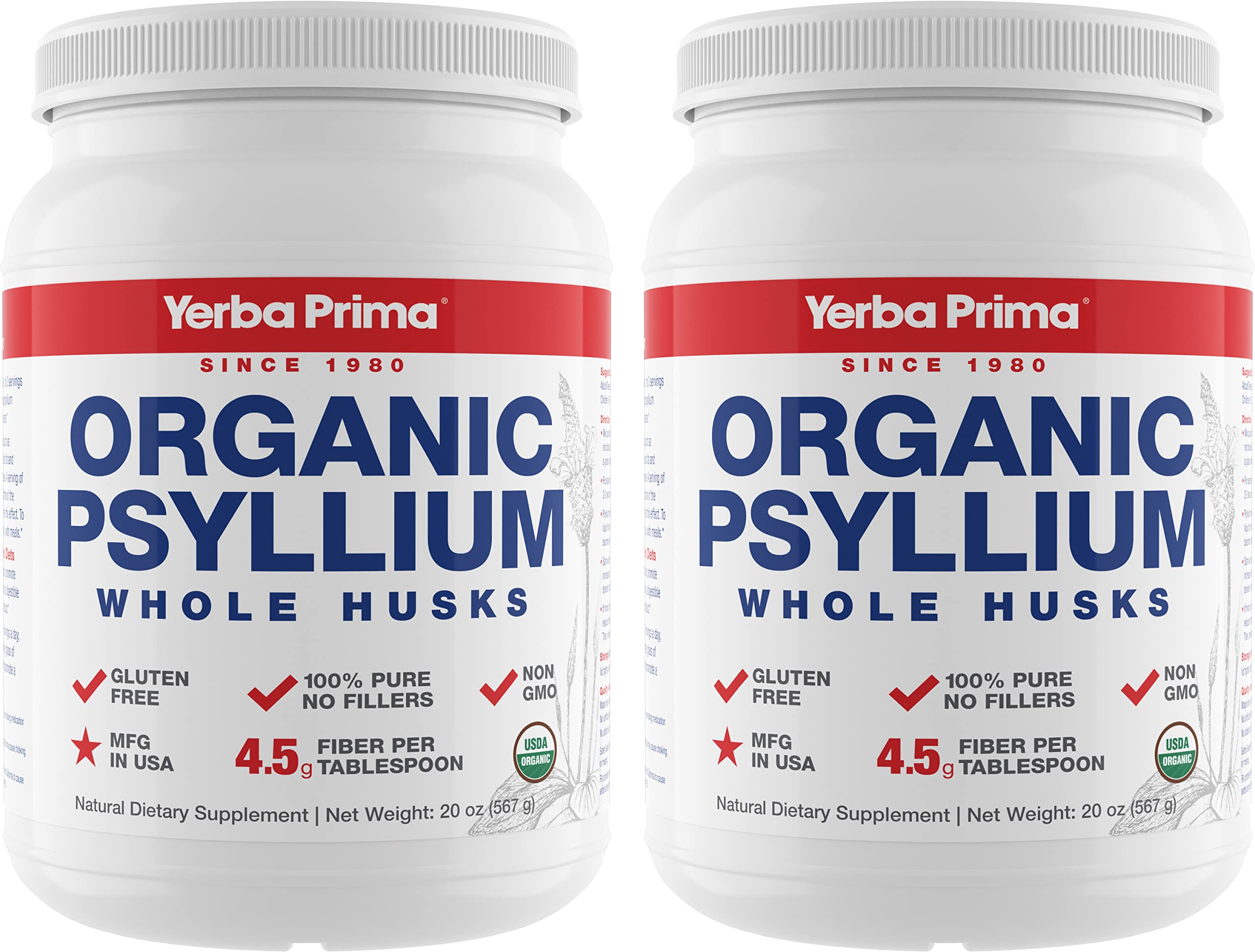 Yerba Prima Organic Psyllium Husk bottle front showing pure fiber support.