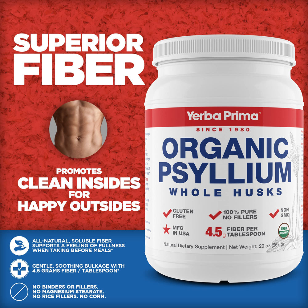 Yerba Prima Organic Psyllium Husks pack of 2 for a convenient daily fiber routine.
