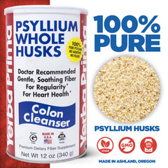 Yerba Prima Psyllium Husk bottle back reveals ingredients and dietary info