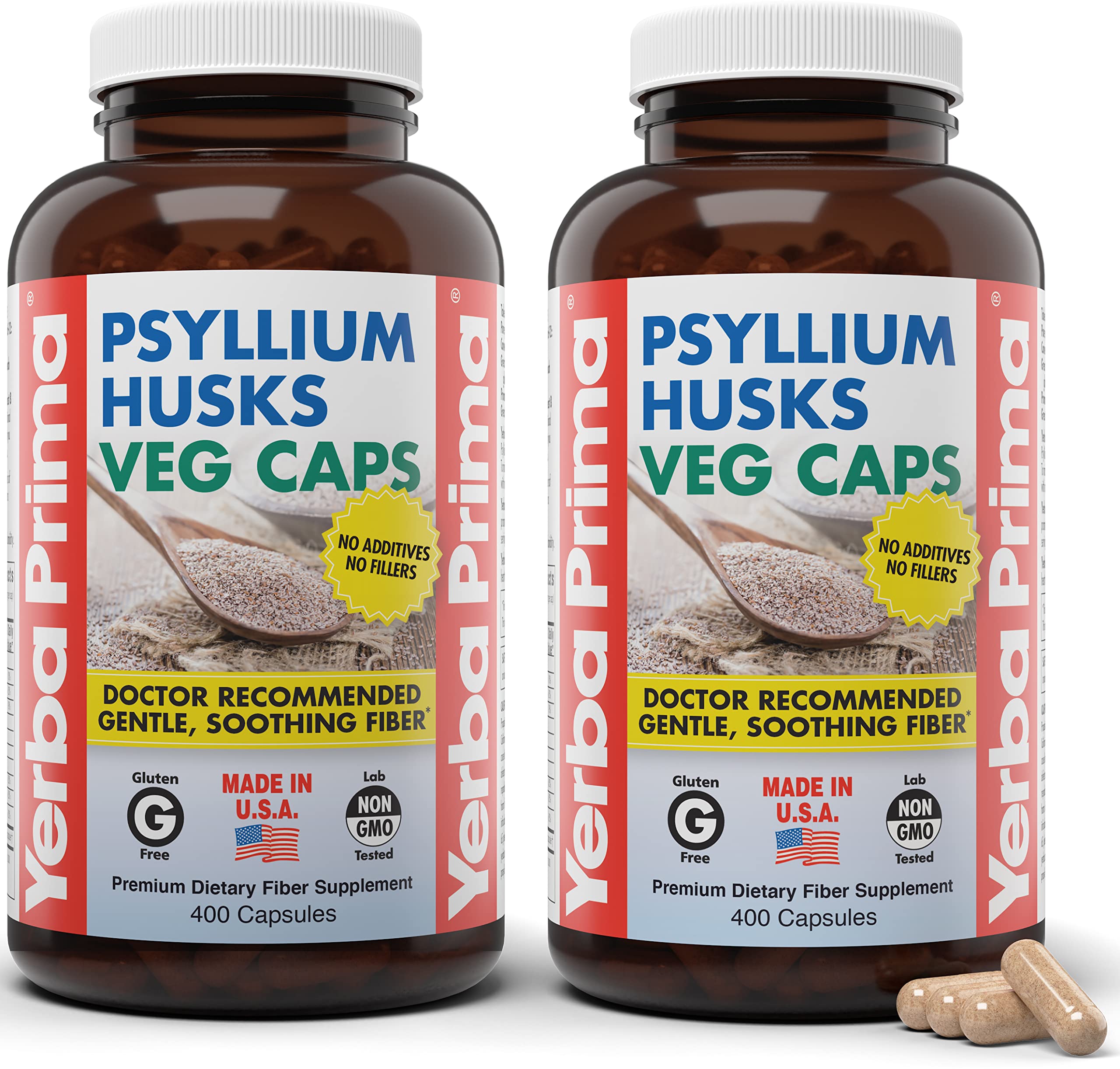 Yerba Prima psyllium husk capsules bottle front view for daily fiber