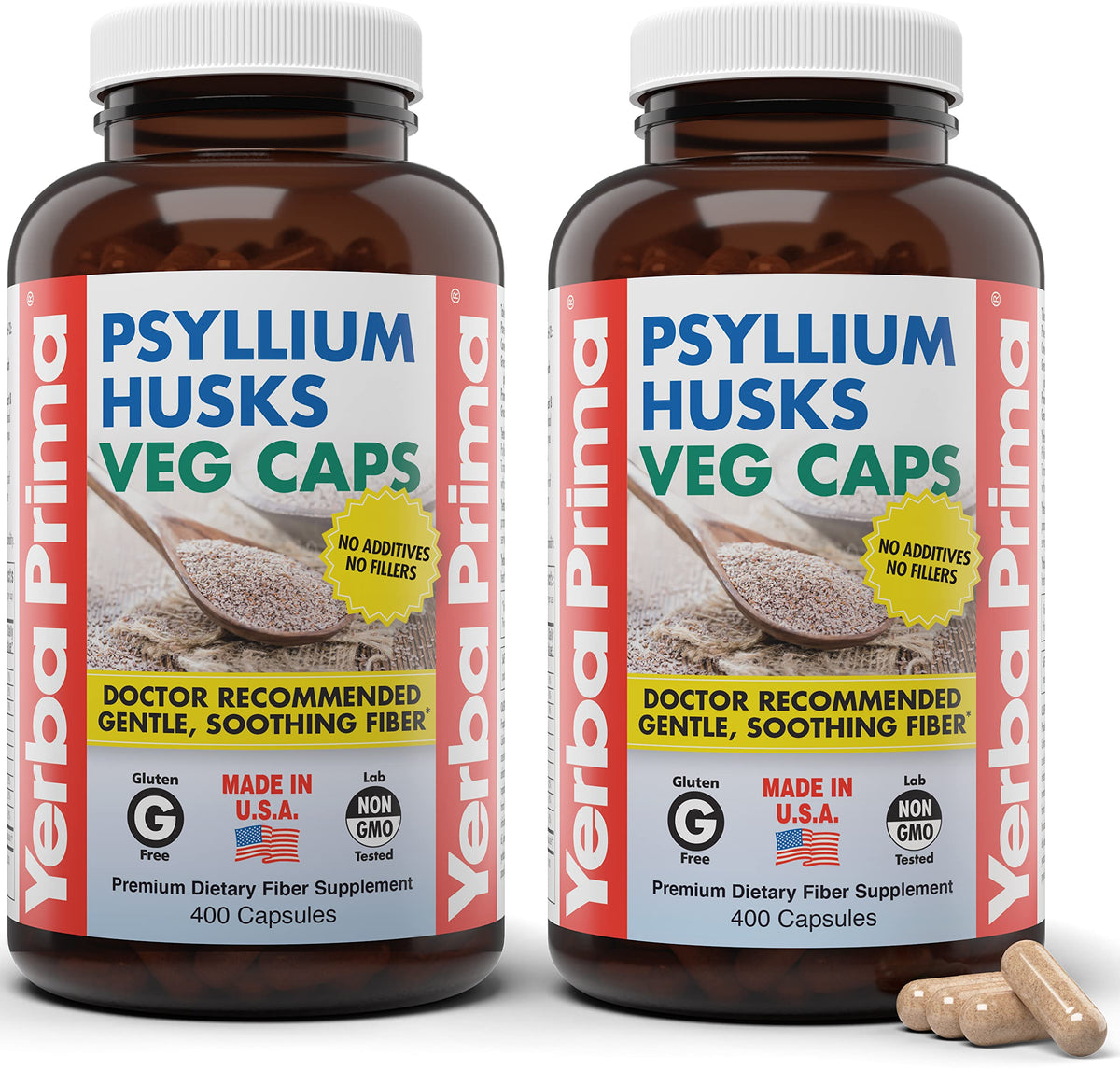 Yerba Prima psyllium husk capsules bottle front view for daily fiber