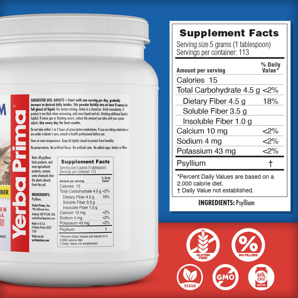 Yerba Prima psyllium husk added to smoothie for easy fiber boost