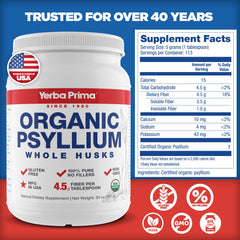 Close-up of Yerba Prima label with double organic certification