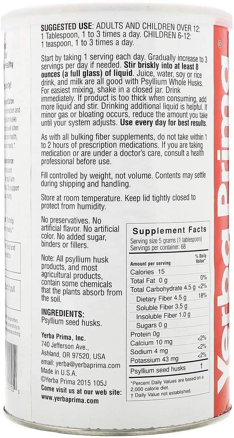 Three-pack Yerba Prima Psyllium Husk on shelf, value for regular fiber
