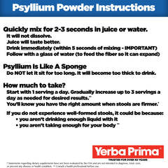 Yerba Prima Psyllium Husk Powder scoop ready to pour into juice for fiber.