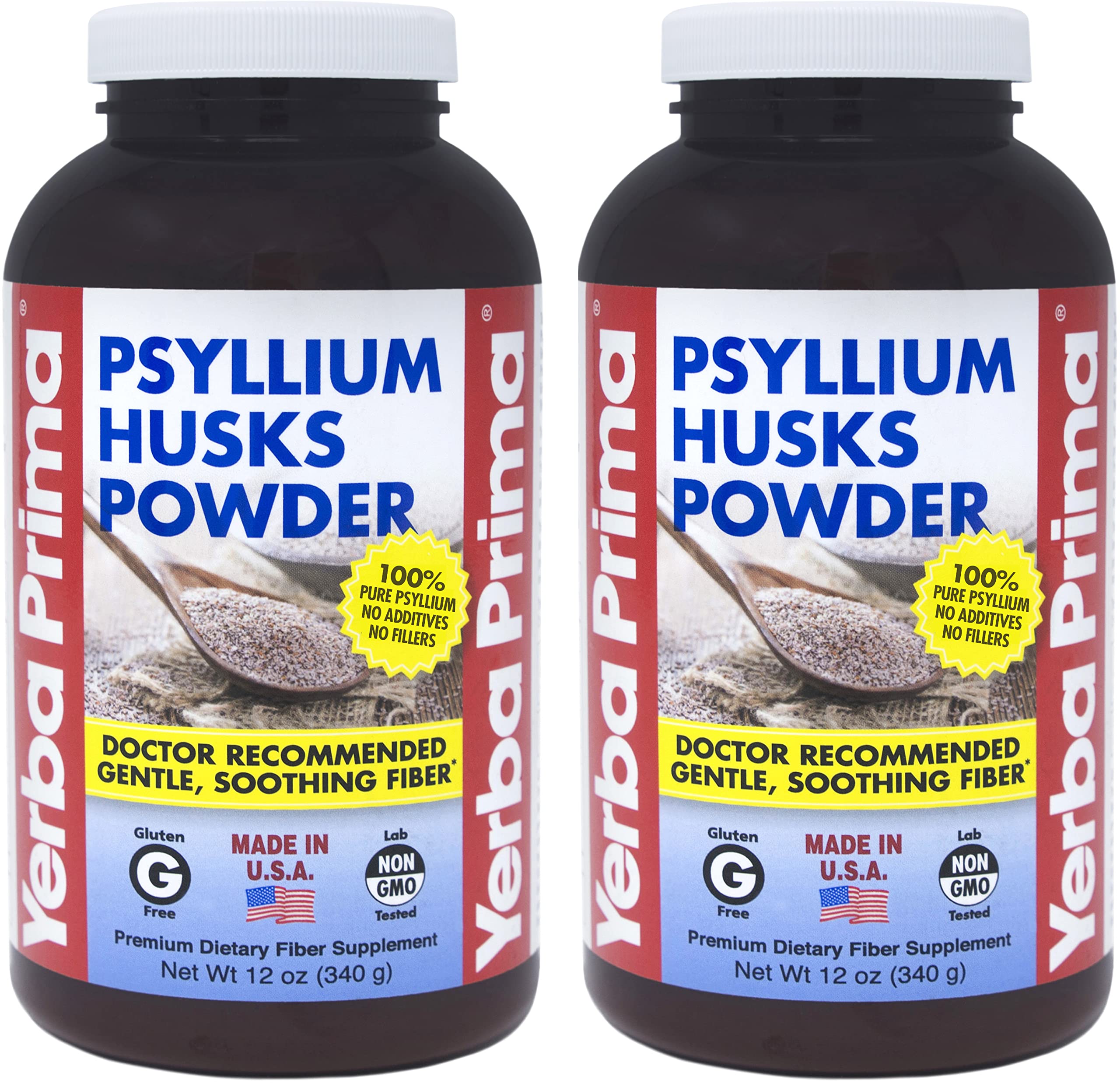 Yerba Prima Psyllium Husk Powder two bottles front view for daily fiber routine.