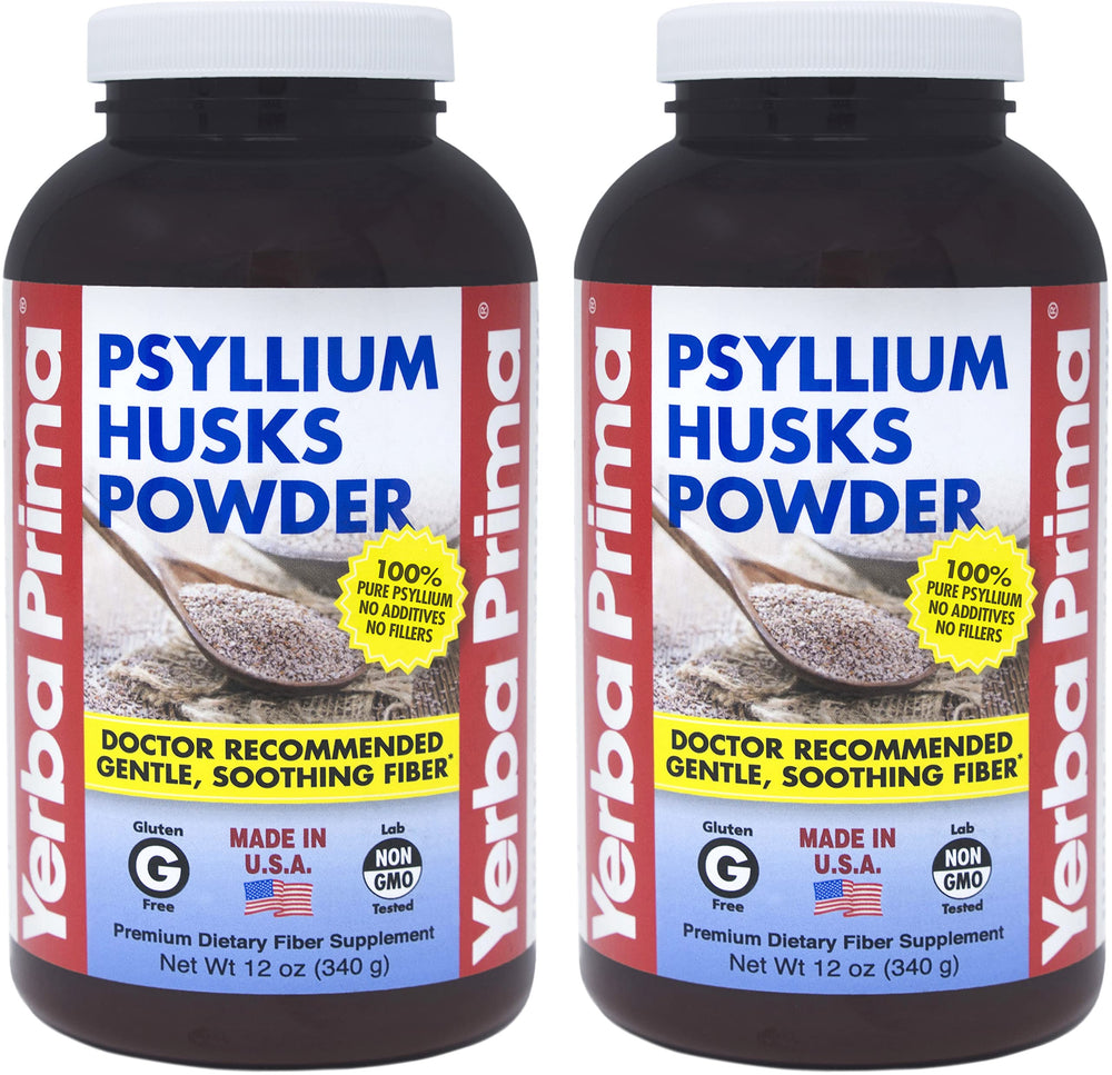 Yerba Prima Psyllium Husk Powder two bottles front view for daily fiber routine.