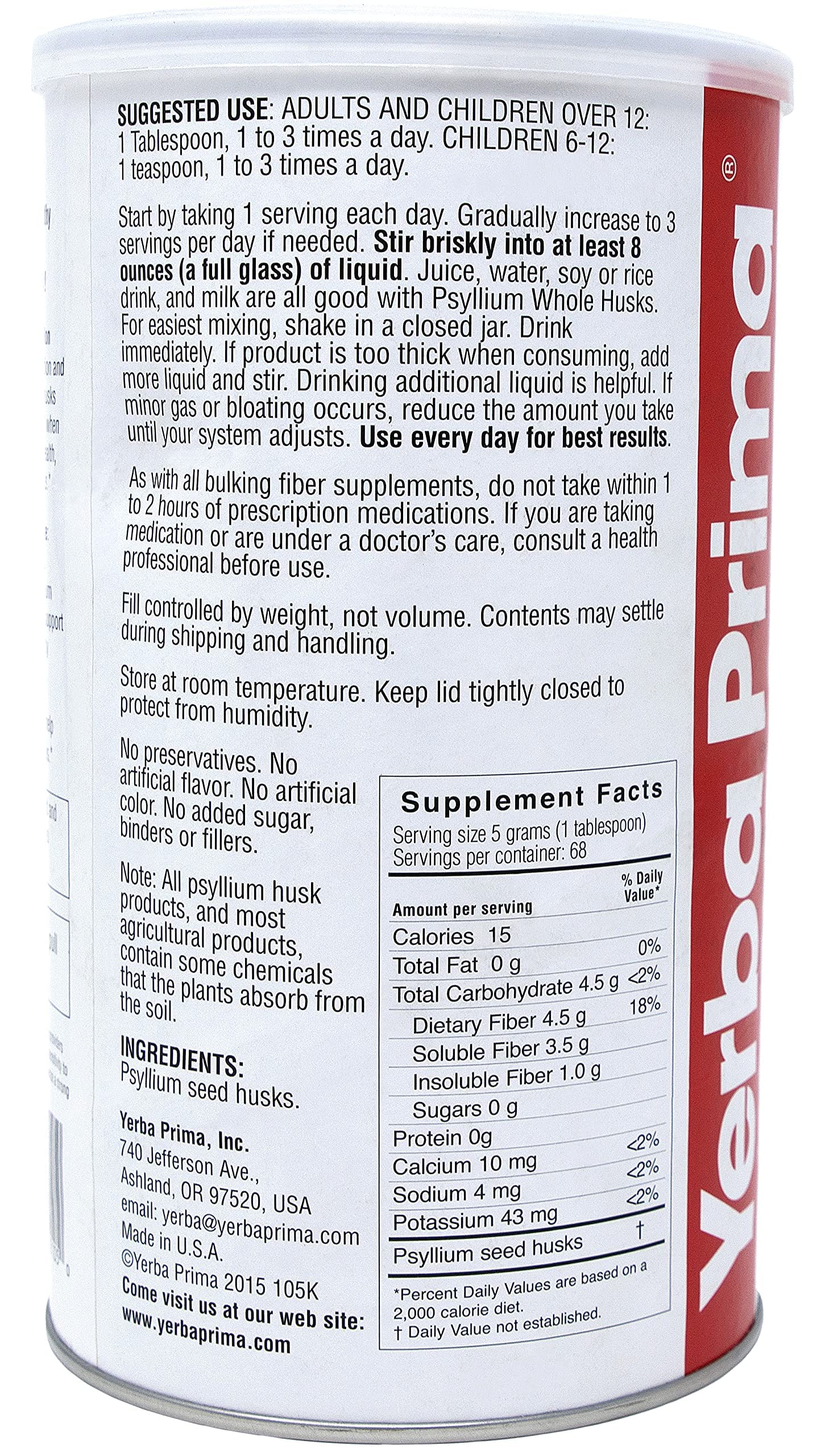 Yerba Prima Psyllium Husk ready-to-use setup emphasizes convenience