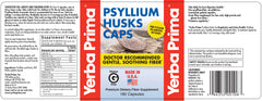 Yerba Prima Psyllium Husks Caps packaging box highlights a 4-bottle pack for easy stocking.