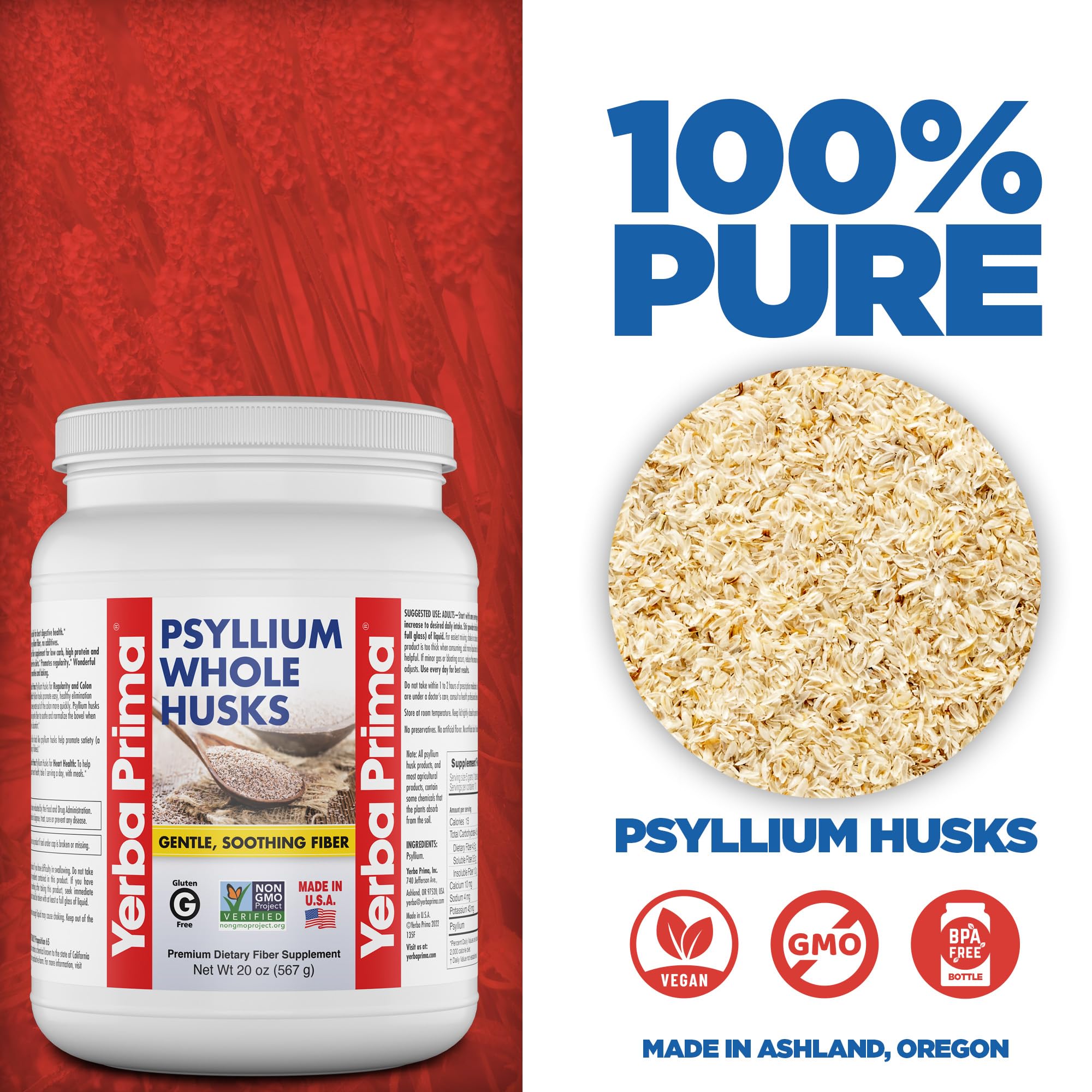 Yerba Prima Psyllium husks scoop portion for easy serving