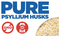 Yerba Prima psyllium husks with measuring scoop for easy dosing.