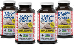 Yerba Prima psyllium husks powder 4-pack on a clean counter for daily fiber support