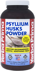 Yerba Prima Psyllium Husks Powder bottle front shows natural fiber for daily digestion