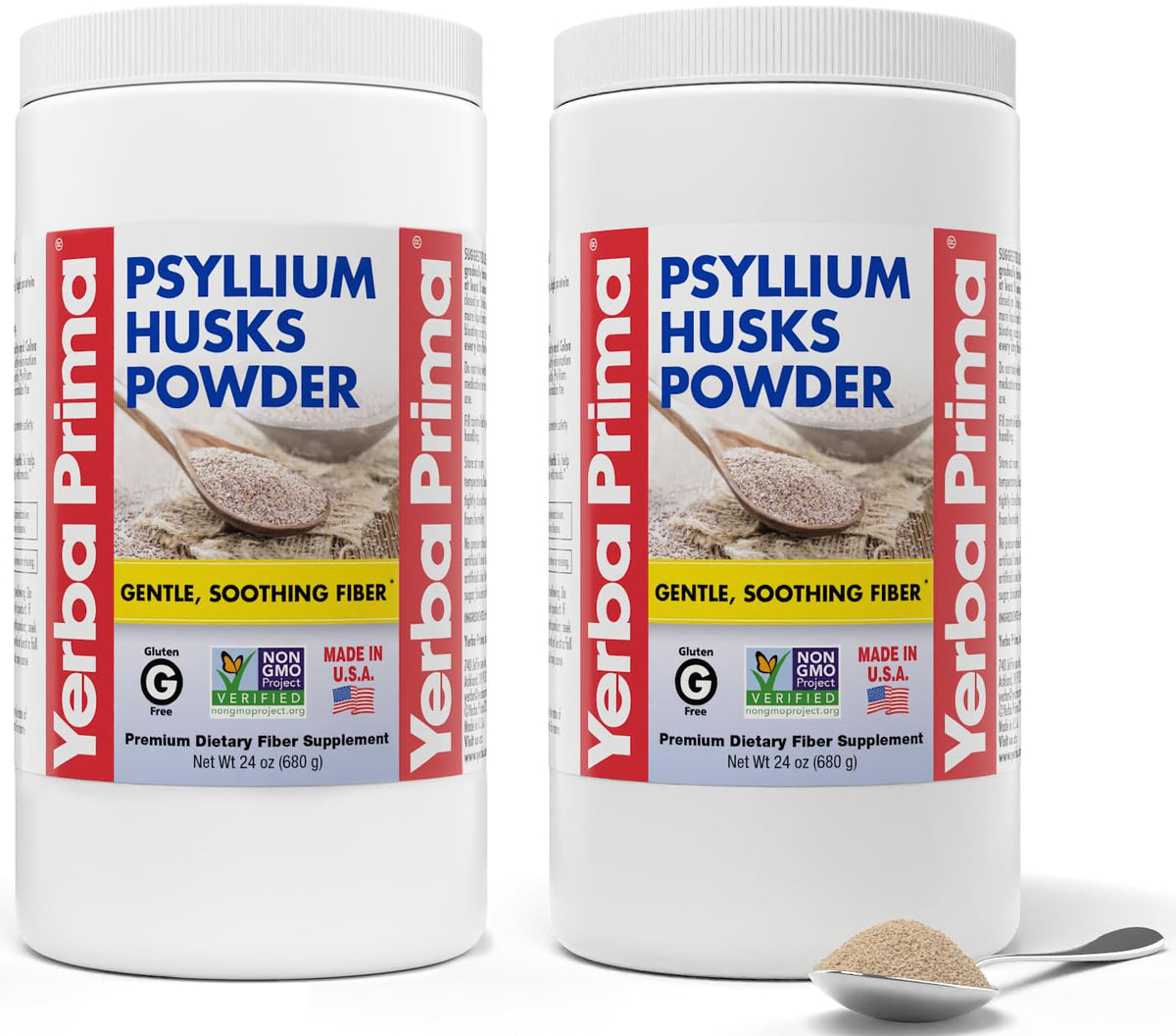 Yerba Prima psyllium husks powder jar for daily fiber support.