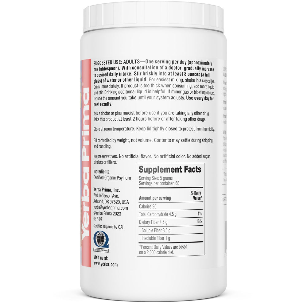Yerba Prima psyllium husks made in the USA for trusted quality.