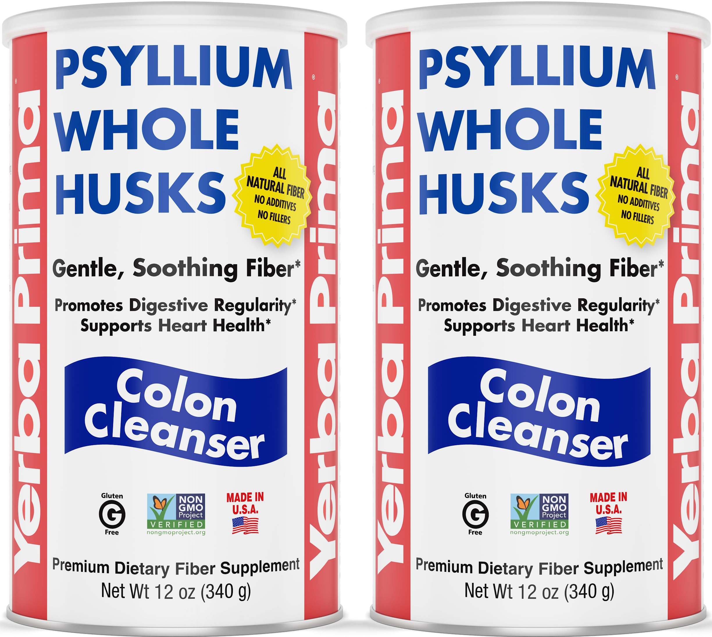 Yerba Prima Psyllium Whole Husks bottle showcases daily fiber support for regularity