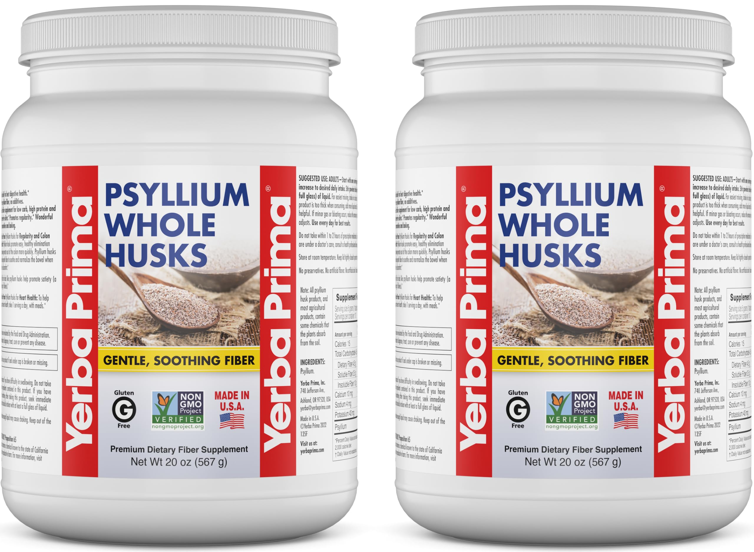 Yerba Prima whole psyllium husk bottle shows convenient daily fiber option for digestion