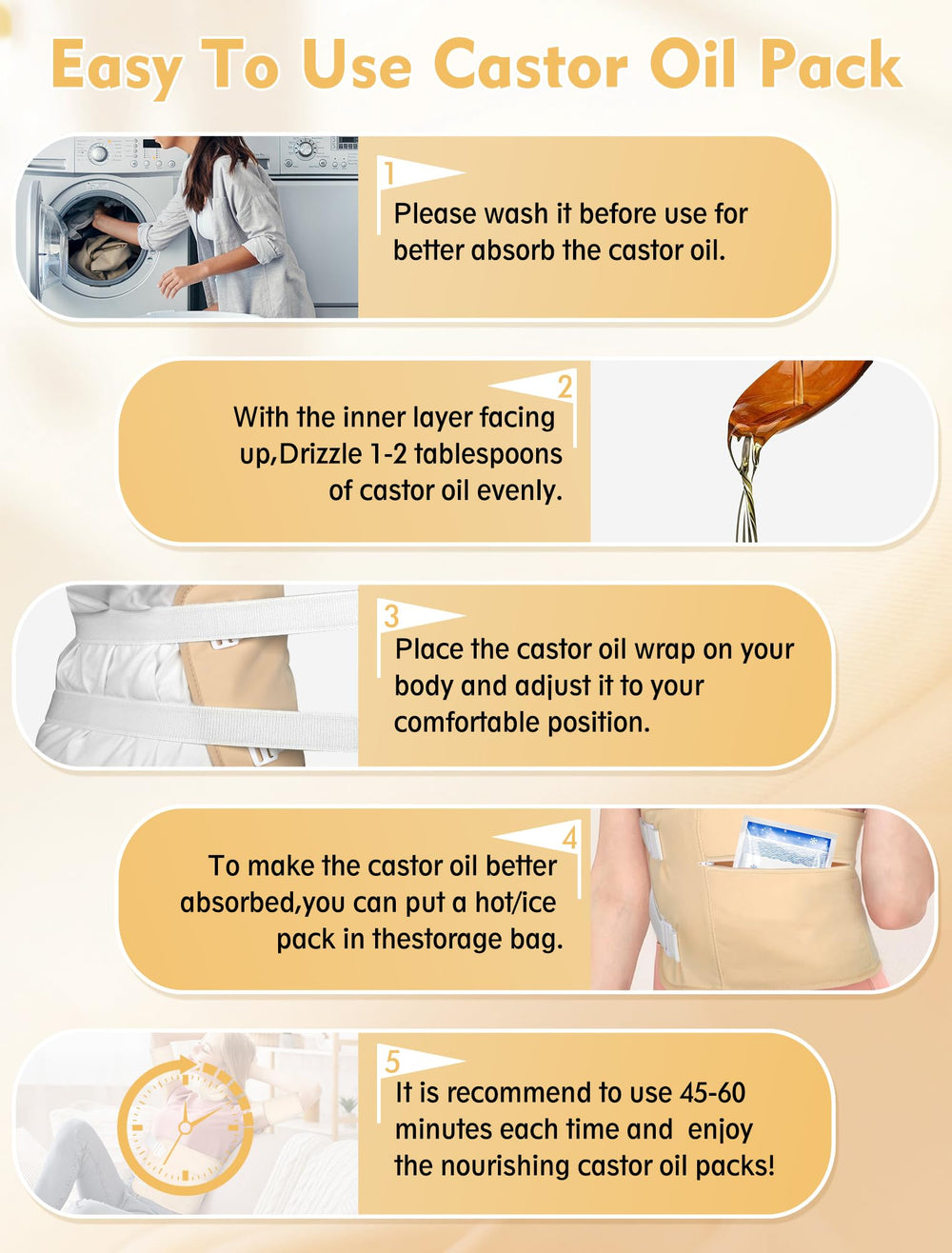 Yerepk Castor Oil Pack Wrap thighs and calves covers large areas with ease