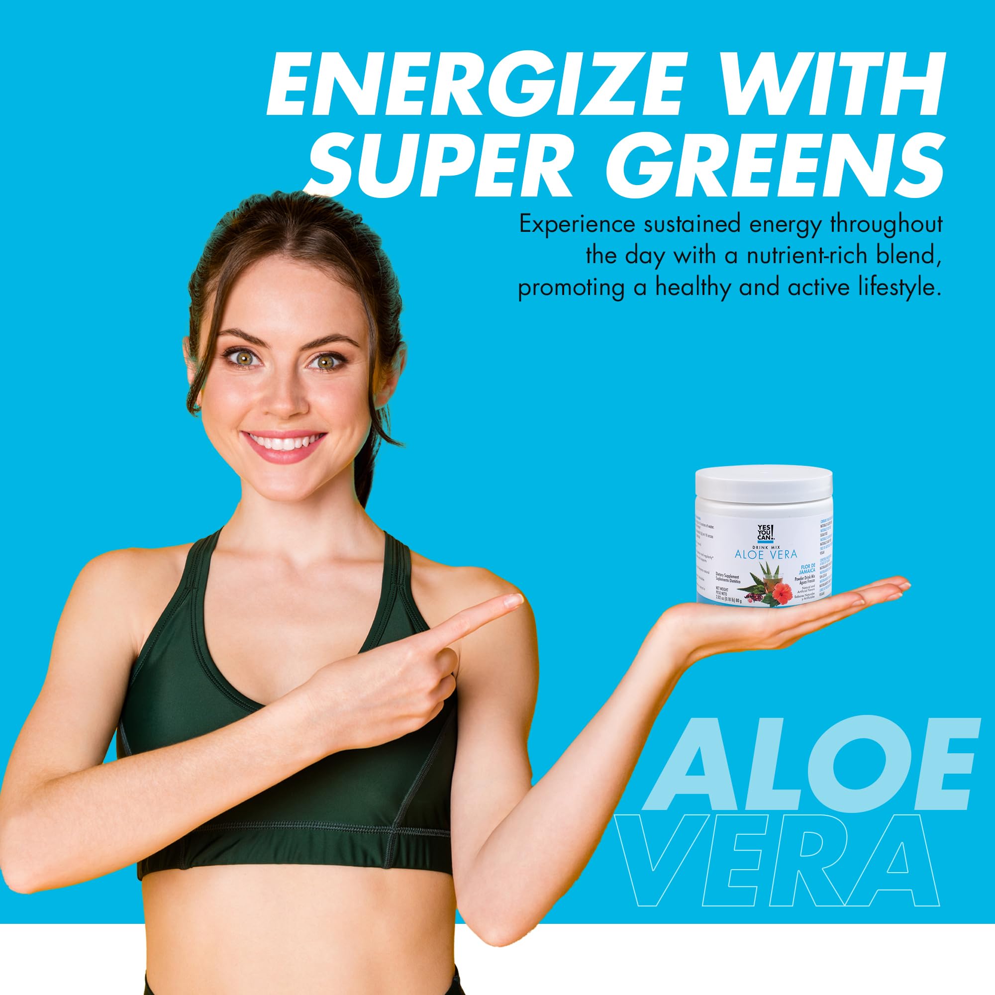 Yes You Can Aloe Vera drink mix mixed with cold water over ice